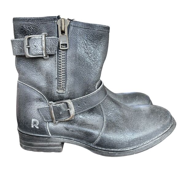 ROAN by Bed Stu Gray Distressed Leather Buckle Zip Booties Women's 8 NWOB - Picture 1 of 10